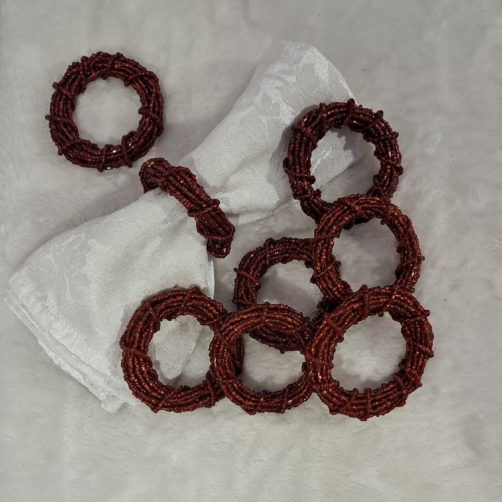 Rustic Beaded Napkin Rings Set
